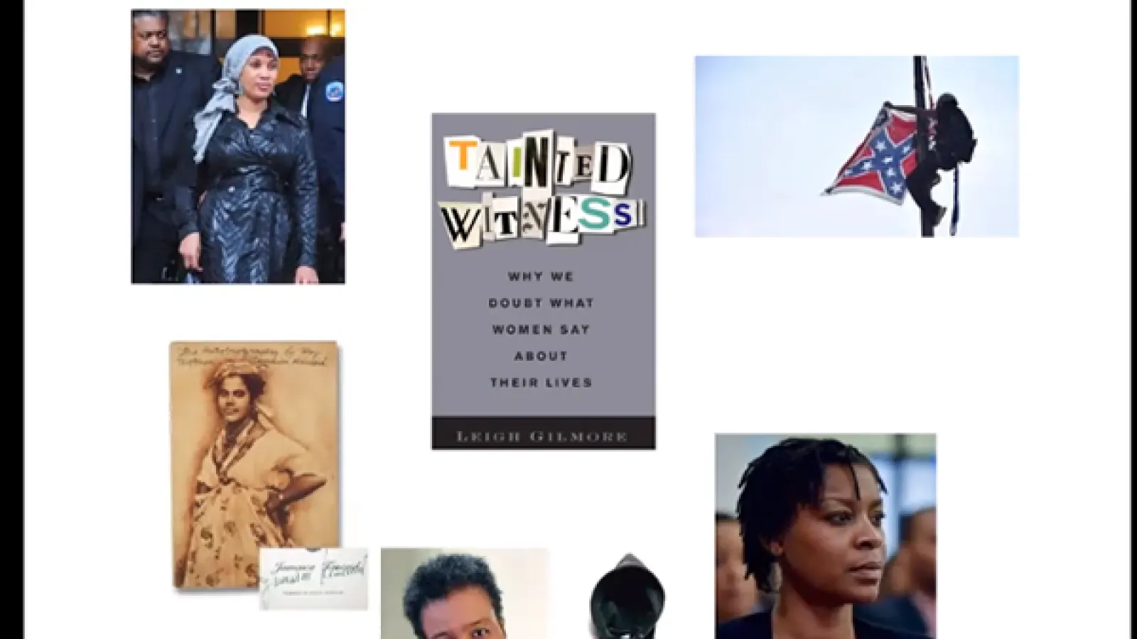 PowerPoint slide with pictures of women and a title card in the middle reading Tainted Witness cut from magazine letters