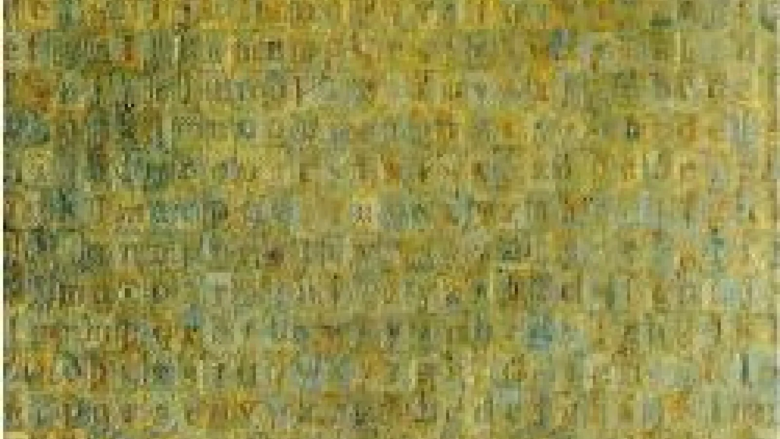 Jasper Johns, "Grey Alphabets," a grid of letters on mottled gray-green backgrounds