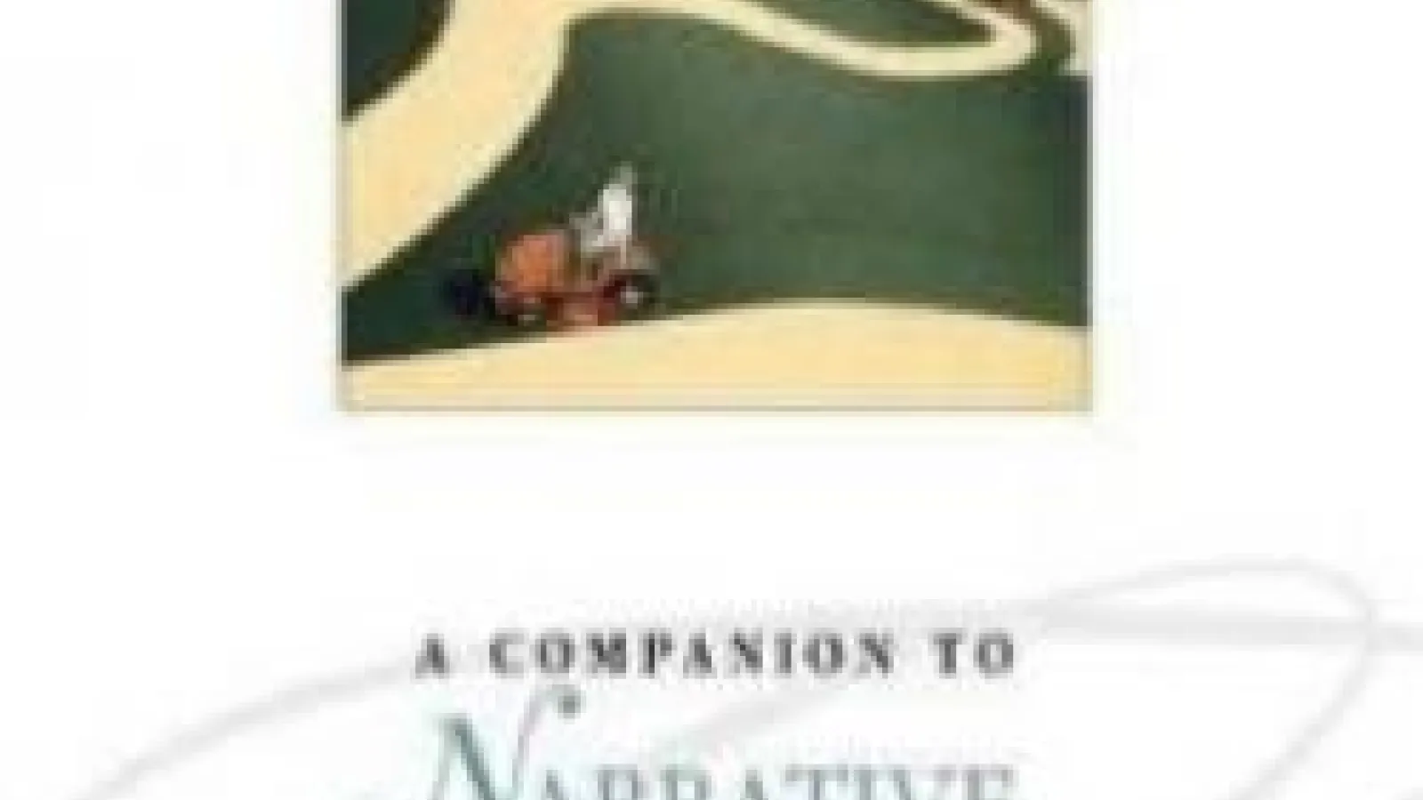 Detail of book cover of Phelan and Rabinowitz, "A Companion to Narrative Theory," featuring multiple riding lawnmowers cuttign swooping paths