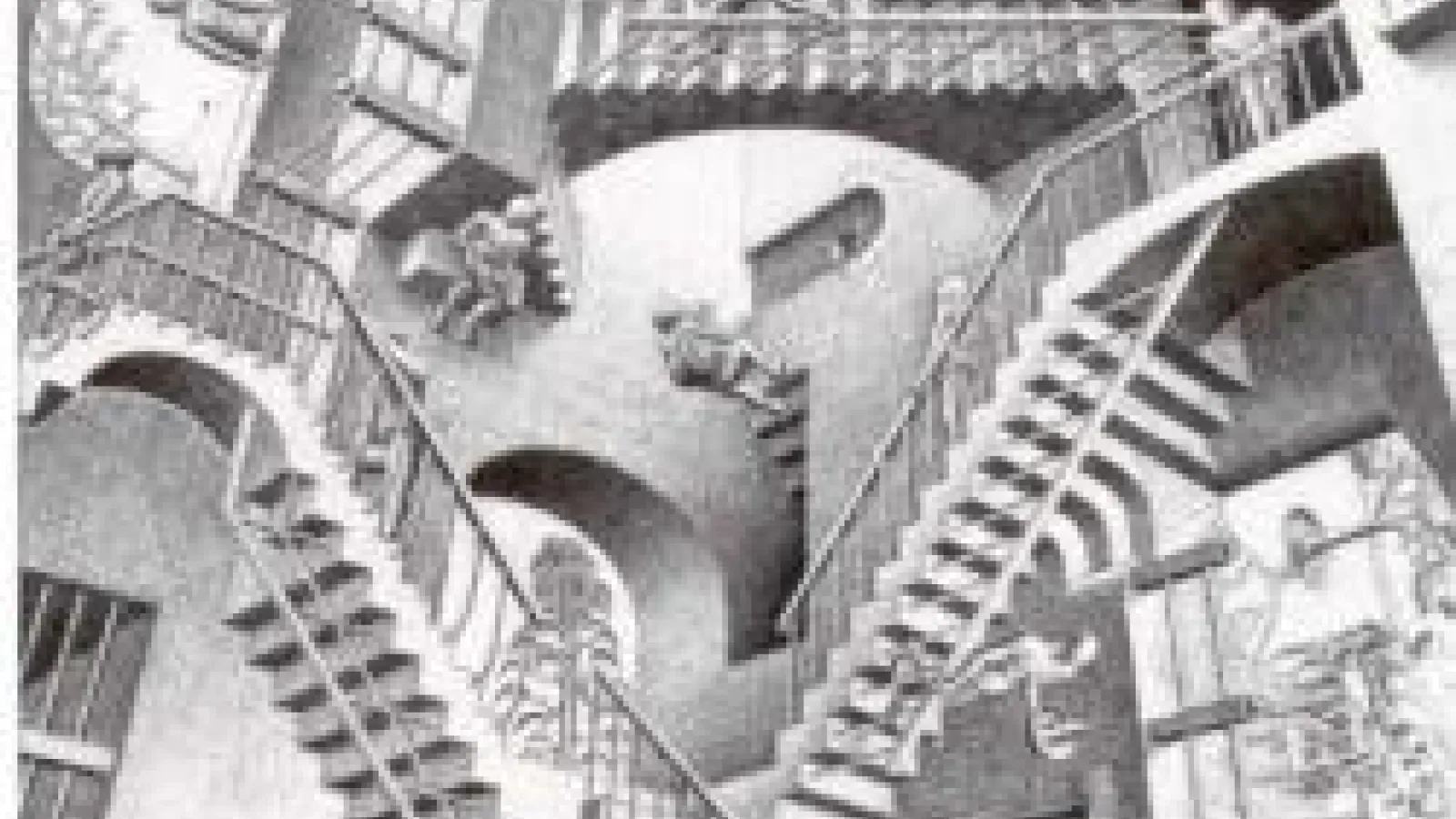 M.C. Escher's "Relativity," a line drawing showing staircases intersecting from many physically impossible orientations
